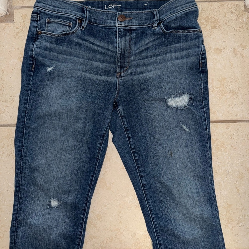 LOFT Modern Skinny Jeans Distressed Medium Wash Stretch Denim Size 12 / 31 - Picture 10 of 10